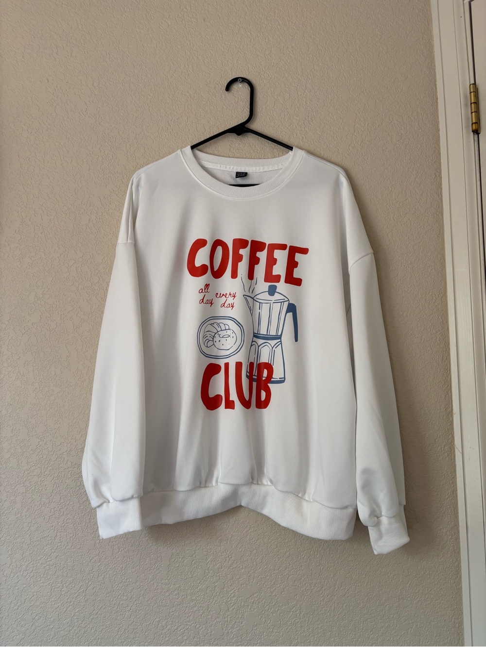 Coffee All Day Every Day Club white sweater size XL